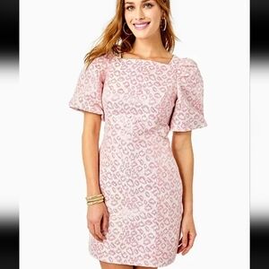 LILLY PULITZER Taffia Shift Dress SHEATH Calla Lilly Pink Leopard Jacquard 0